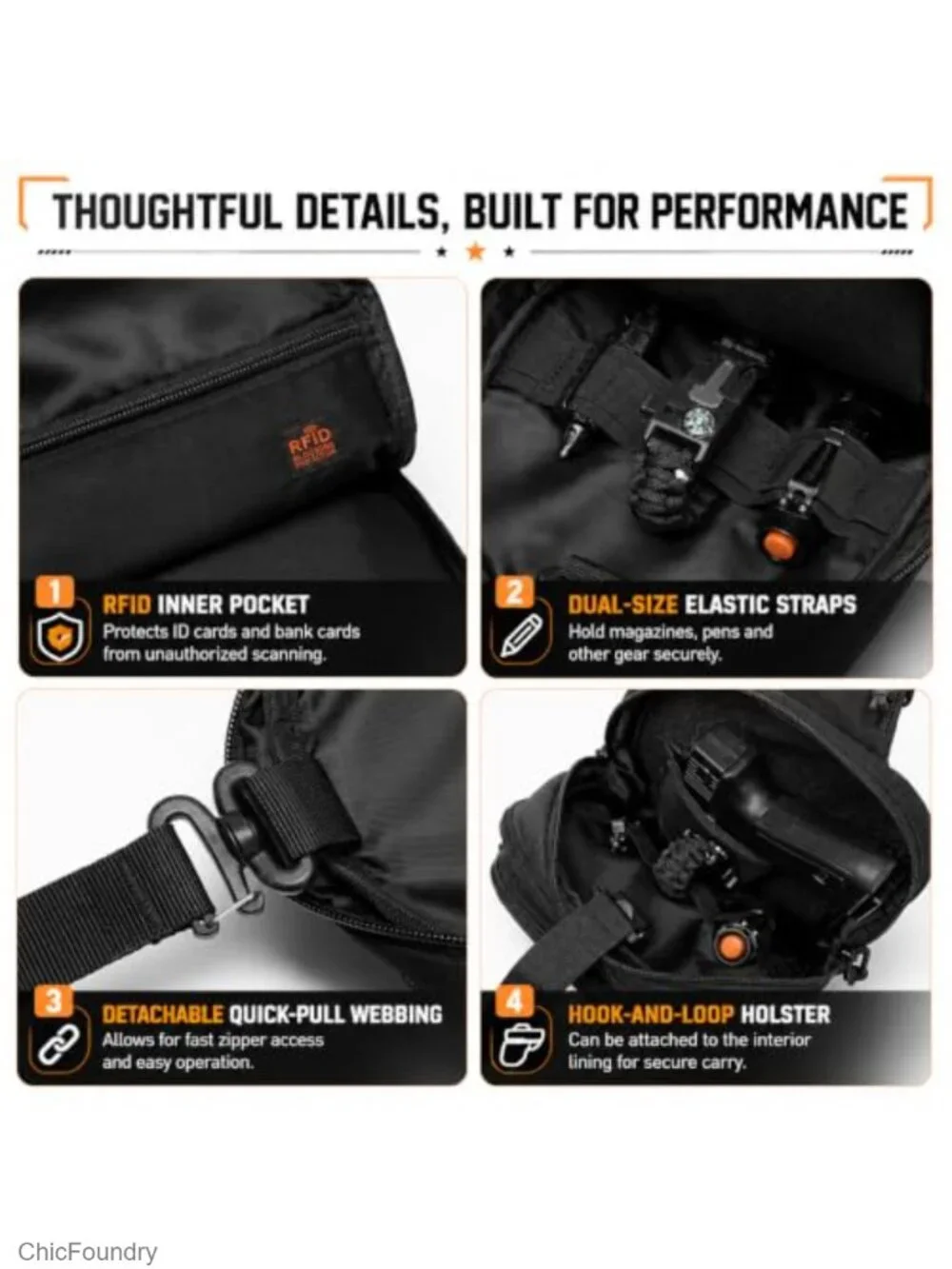 RFID Blocking Tactical Crossbody Sling Bag with MOLLE System - Water Resistant